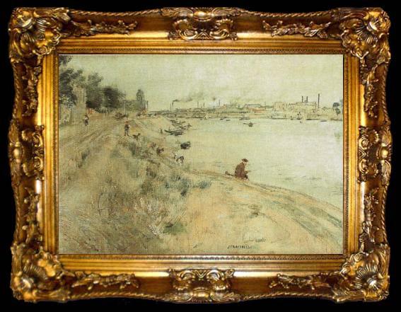 framed  Jean-francois raffaelli Fisherman on the Bank of The Seine, ta009-2